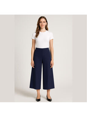 NWT Carmen Navy Wide Leg Culottes Made In Italy Stretch Minimalist Cropped Pant